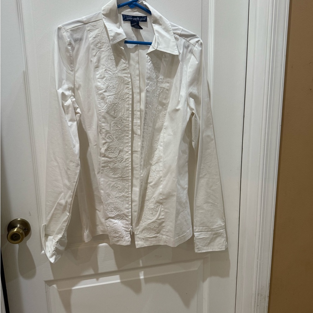 Susan Graver White Embroidered Dress Shirt
